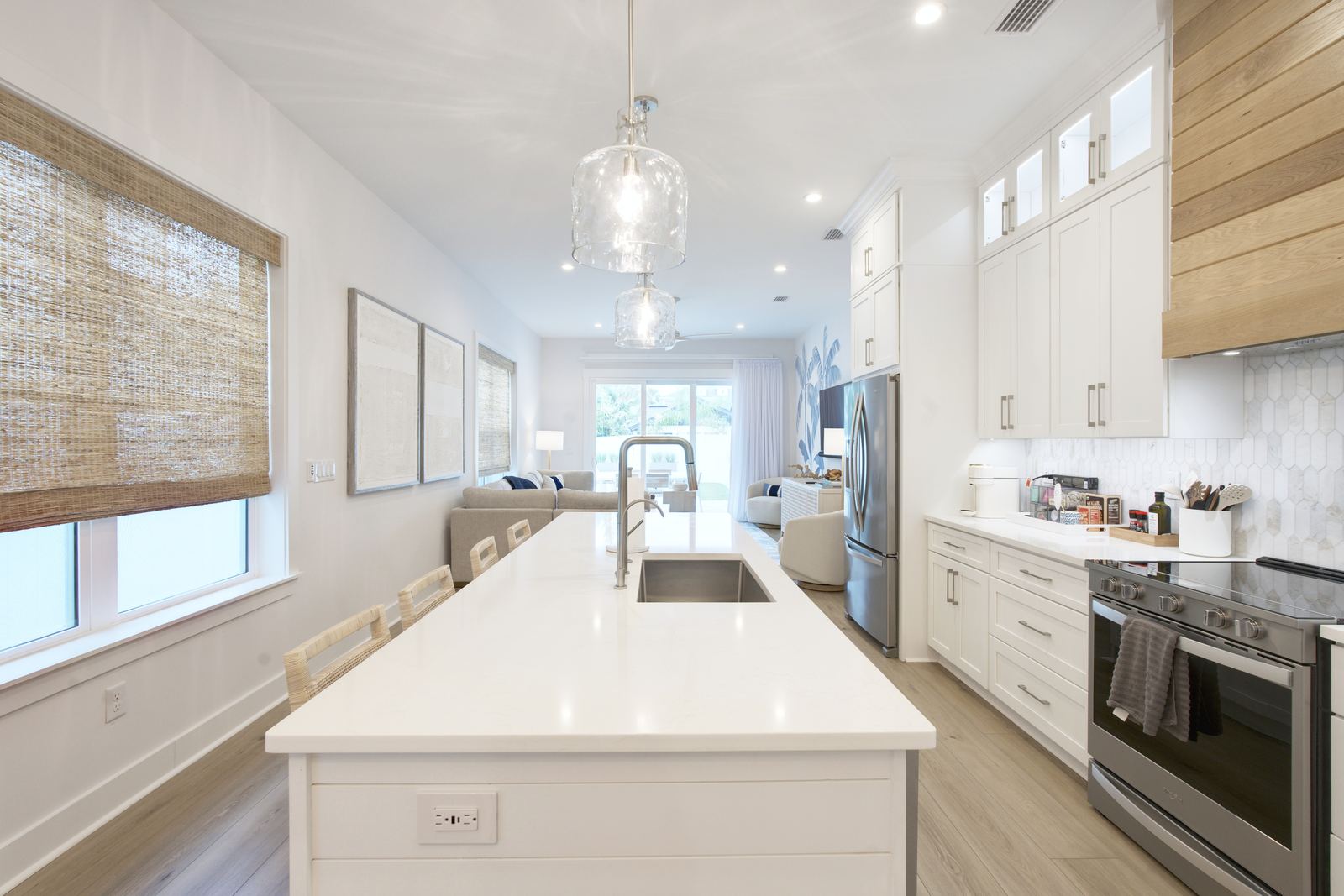 Kitchen with island and range in a coastal rental